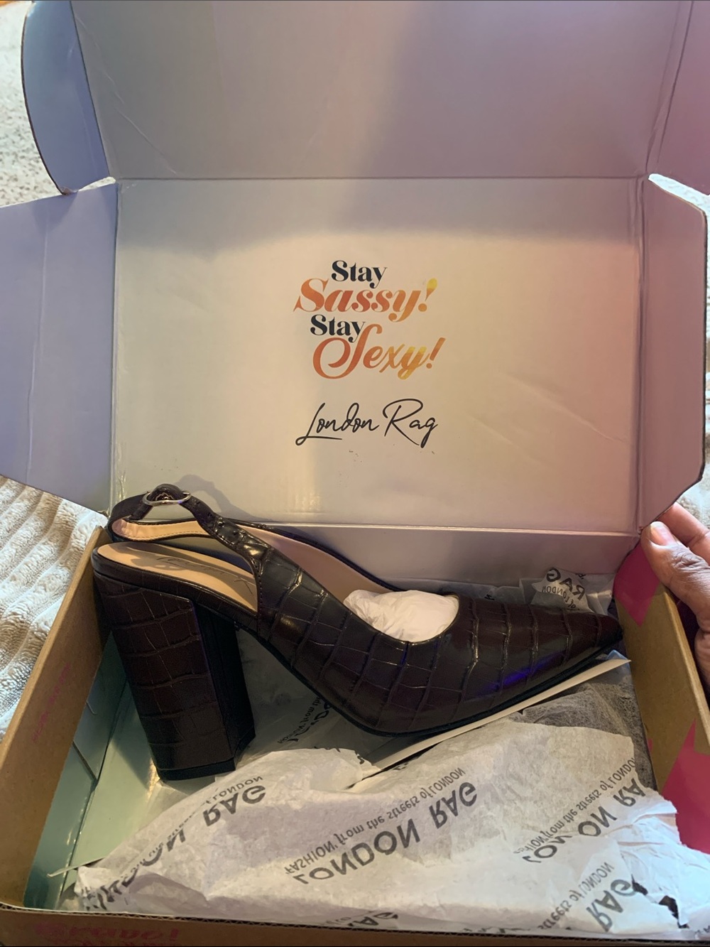Women's Dark Brown Croc-Embossed Slingback Pumps
